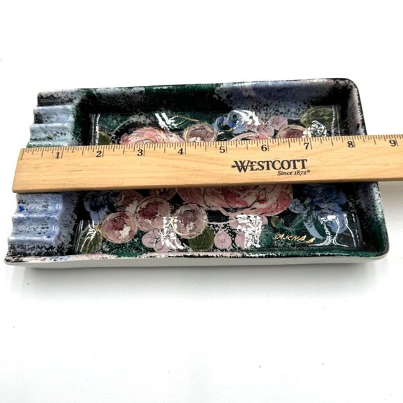 Sascha Brastoff Vanity Fair Very Large Retcangular Ash Tray - Pink Roses - Picture 11 of 12